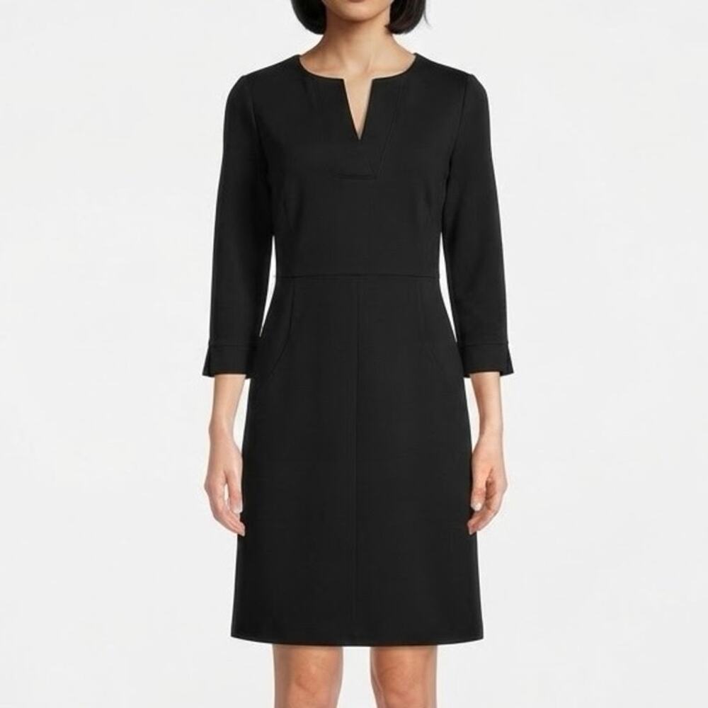 Lands End Black Ponte 3/4 Sleeve Pocket Shift Dress Career Workwear Size 4